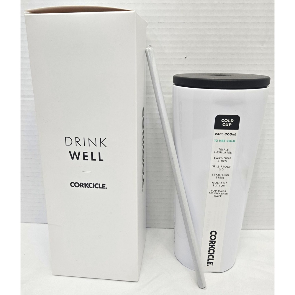 New Corkcicle Invisiball Clear lce Kit 24oz White Tumbler Cup Netsmart Logo